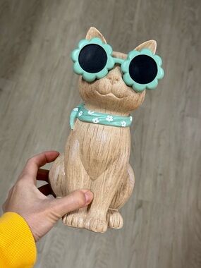 Decorative Cat Figurine with Mint Sunglasses and Scarf